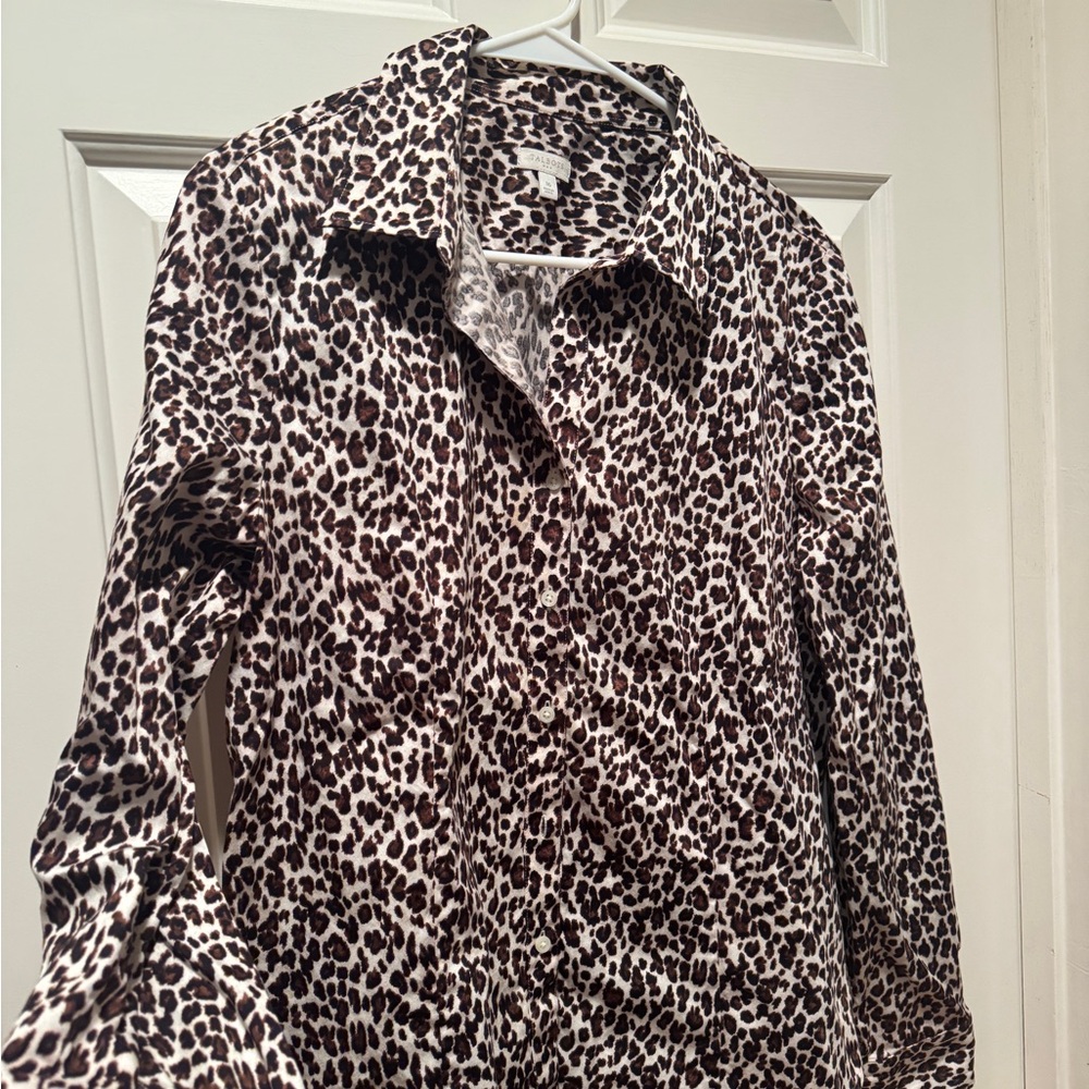 Talbots Animal Print Button Down Top - Picture 2 of 8